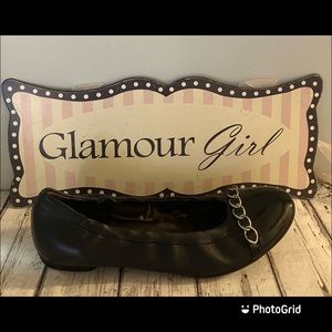 AGL, soft leather ballet flats, with patent cap toe, chain detail. Sz 39 1/2